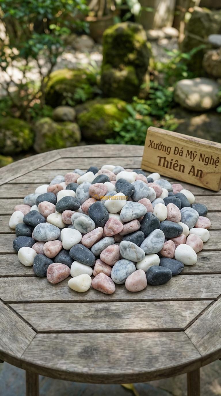 Sỏi Mix 4 loại sỏi đen quay, Trắng quay, Hồng quay, Ghi xám quay Tỉ lệ (45, 20, 20, 15). Size 3-5cm