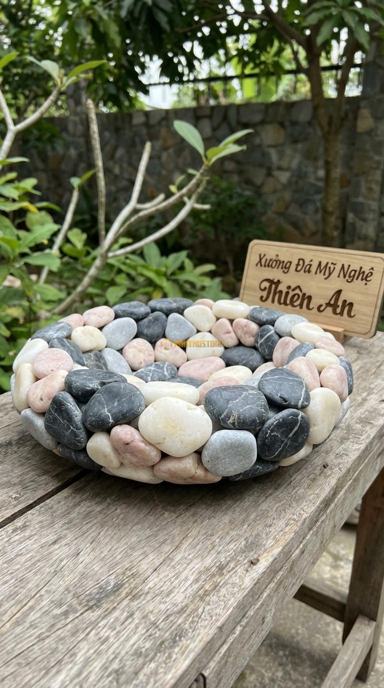 Sỏi Mix 4 loại sỏi đen quay, Trắng quay, Hồng quay, Ghi xám quay Tỉ lệ (35, 25, 25, 15). Size 2-4cm