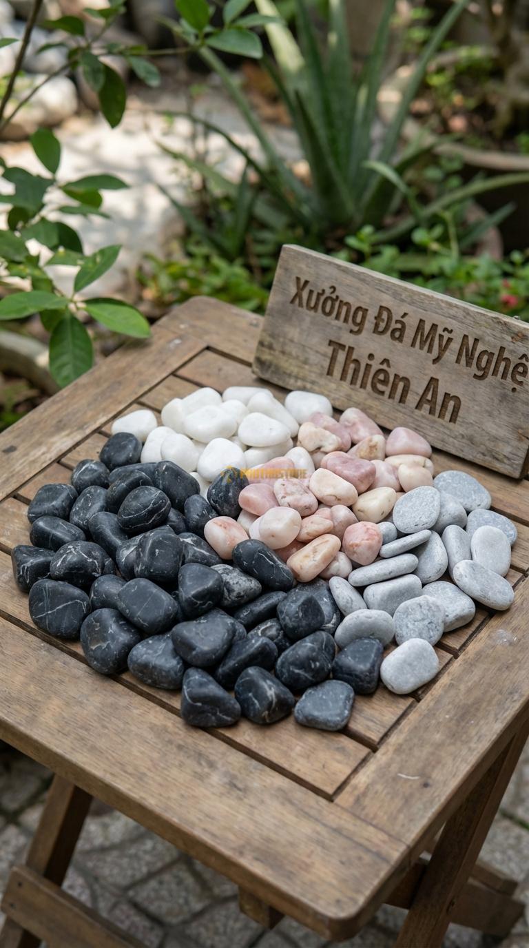 Sỏi Mix 4 loại sỏi đen quay, Trắng quay, Hồng quay, Ghi xám quay Tỉ lệ (45, 20, 20, 15). Size 2-4cm
