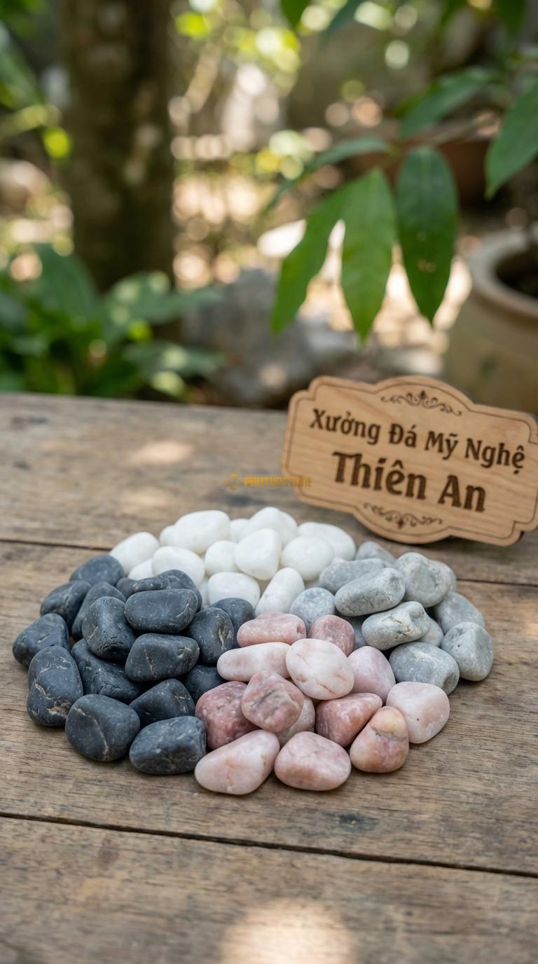 Sỏi Mix 4 loại sỏi đen quay, Trắng quay, Hồng quay, Ghi xám quay Tỉ lệ (35, 25, 25, 15). Size 3-5mm