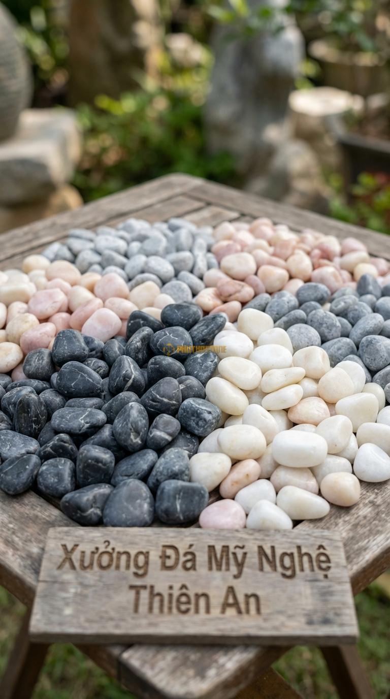 Sỏi Mix 4 loại sỏi đen quay, Trắng quay, Hồng quay, Ghi xám quay Tỉ lệ (40, 25, 20, 15). Size 3-5mm