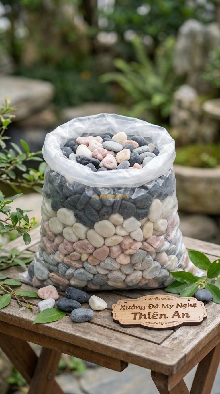 Sỏi Mix 4 loại sỏi đen quay, Trắng quay, Hồng quay, Ghi xám quay Tỉ lệ (45, 20, 20, 15). Size 7-9mm