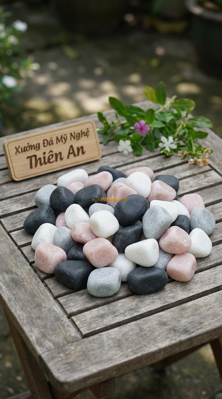 Sỏi Mix 4 loại sỏi đen quay, Trắng quay, Hồng quay, Ghi xám quay Tỉ lệ (35, 25, 25, 15). Size 2-3cm