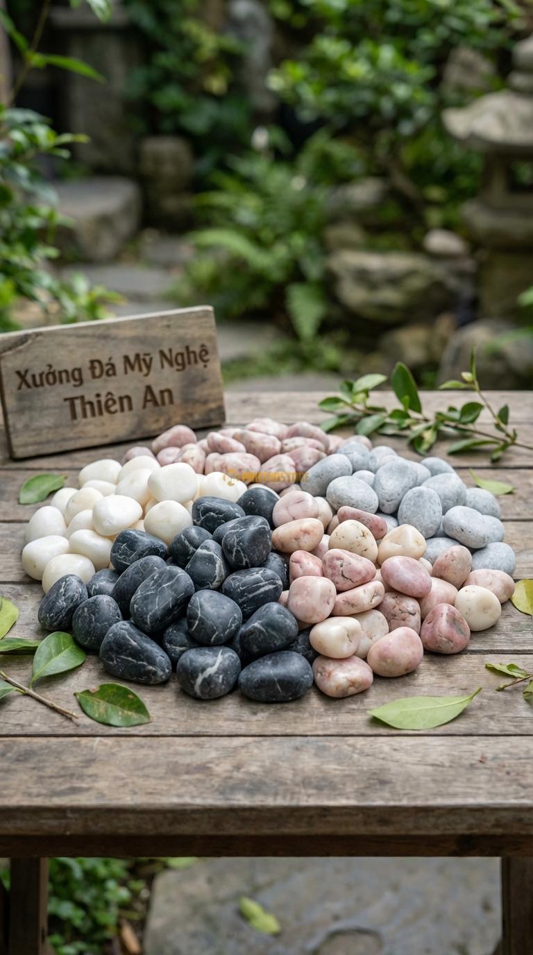 Sỏi Mix 4 loại sỏi đen quay, Trắng quay, Hồng quay, Ghi xám quay Tỉ lệ (40, 25, 20, 15). Size 2-3cm