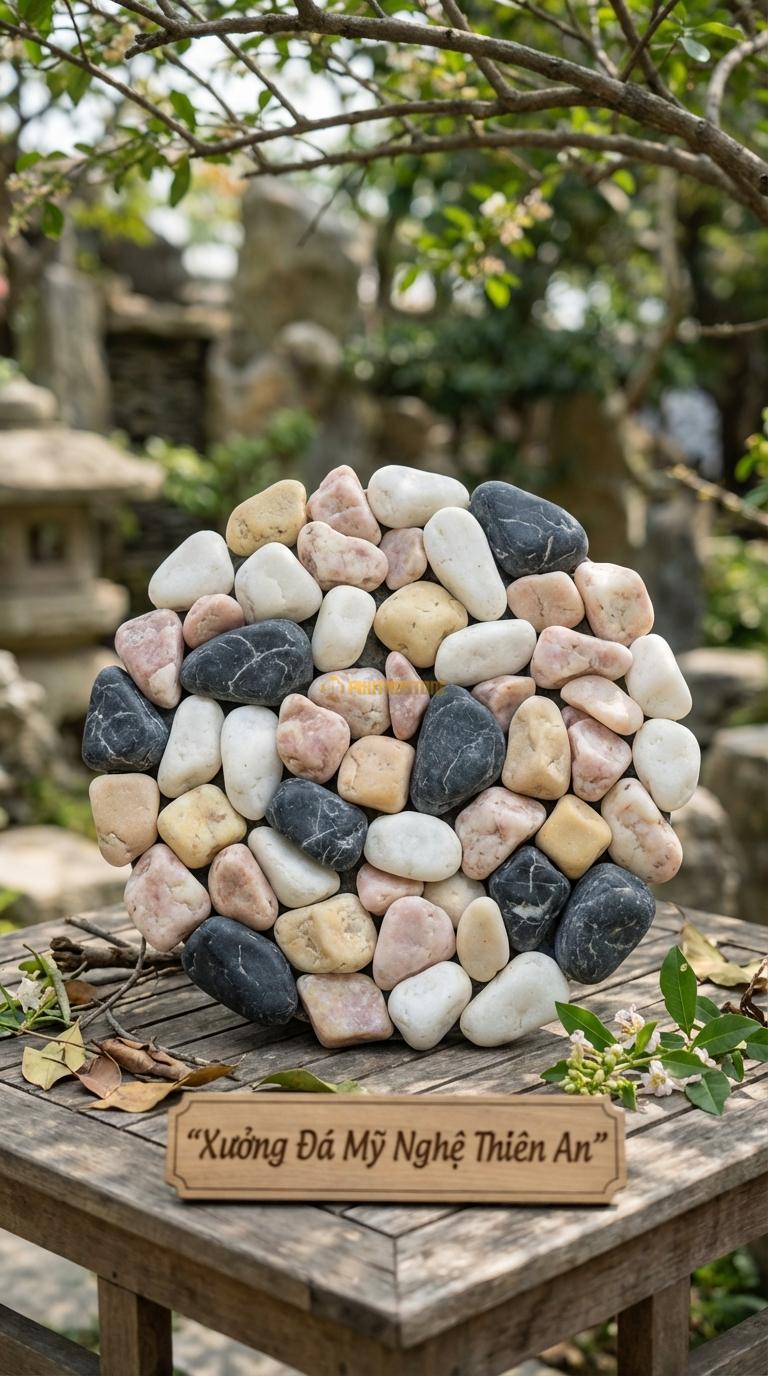 Sỏi Mix 4 loại sỏi đen quay, Trắng quay, Hồng quay, Vàng quay Tỉ lệ (30, 30, 25, 15). Size 3-5cm