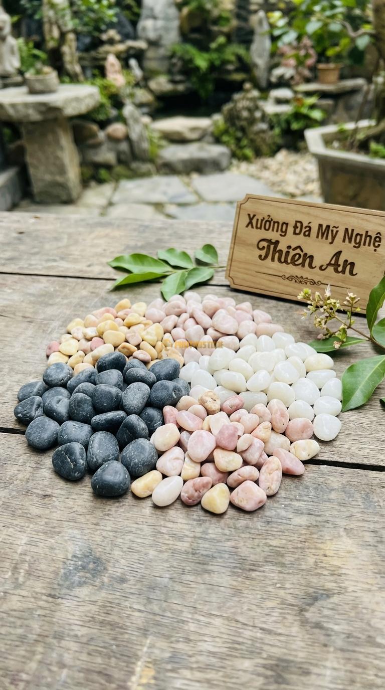 Sỏi Mix 4 loại sỏi đen quay, Trắng quay, Hồng quay, Vàng quay Tỉ lệ (35, 25, 25, 15). Size 3-5mm