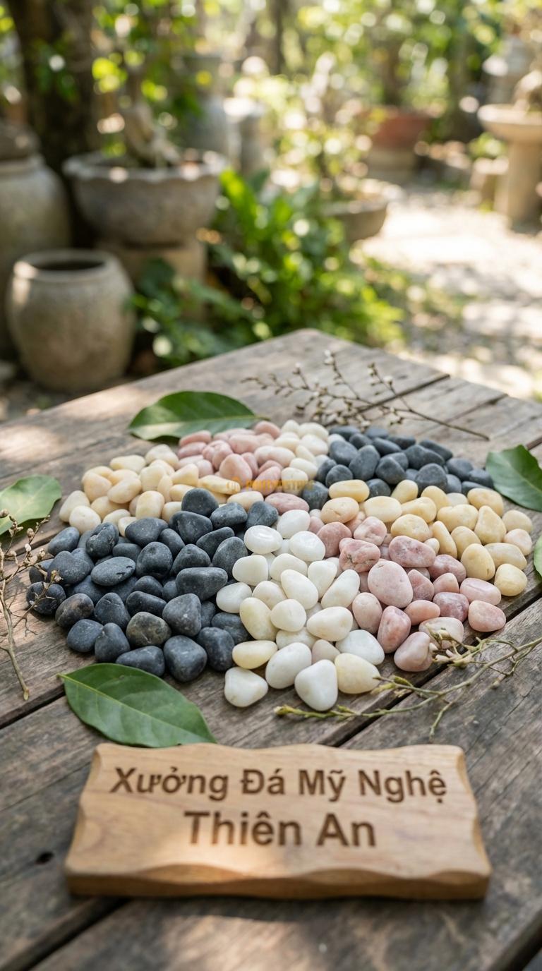 Sỏi Mix 4 loại sỏi đen quay, Trắng quay, Hồng quay, Vàng quay Tỉ lệ (45, 20, 20, 15). Size 3-5mm