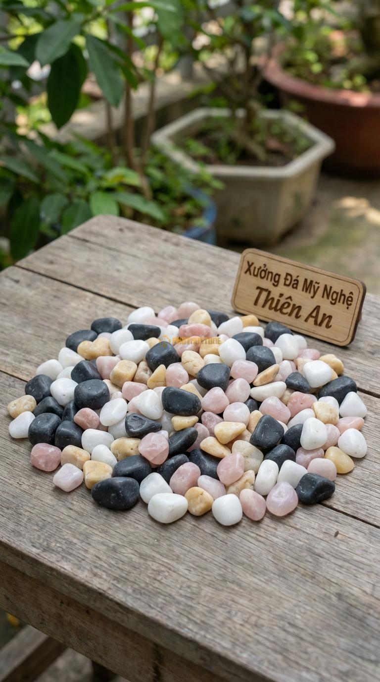Sỏi Mix 4 loại sỏi đen quay, Trắng quay, Hồng quay, Vàng quay Tỉ lệ (40, 25, 20, 15). Size 7-9mm