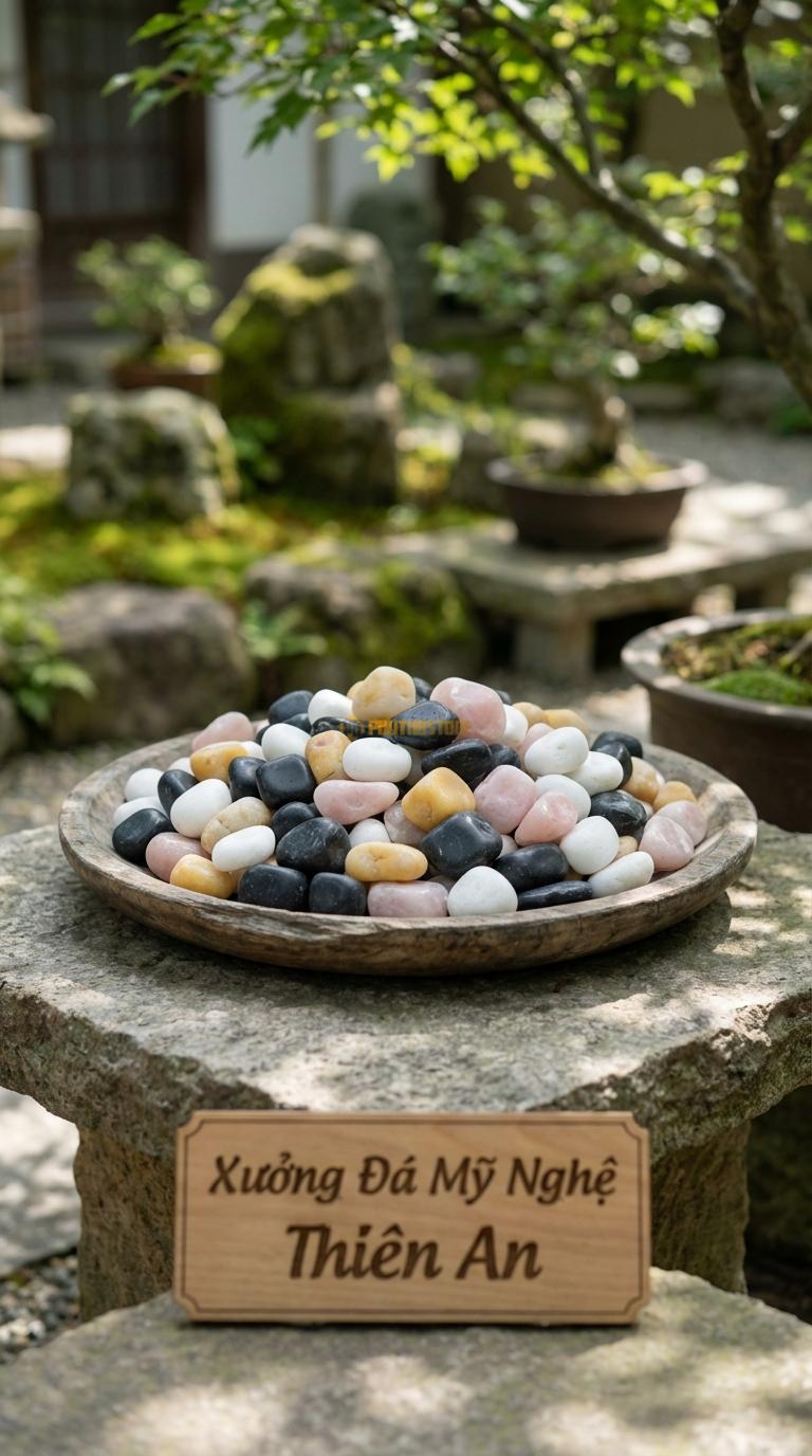 Sỏi Mix 4 loại sỏi đen quay, Trắng quay, Hồng quay, Vàng quay Tỉ lệ (35, 25, 25, 15). Size 1-2cm