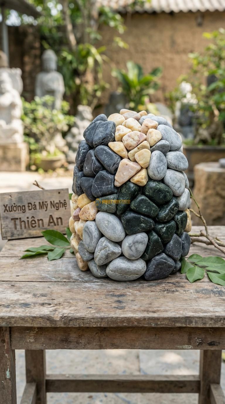Sỏi Mix 4 loại sỏi đen quay, Xanh rêu, Ghi xám quay, Vàng quay Tỉ lệ (35, 25, 25, 15). Size 3-5mm