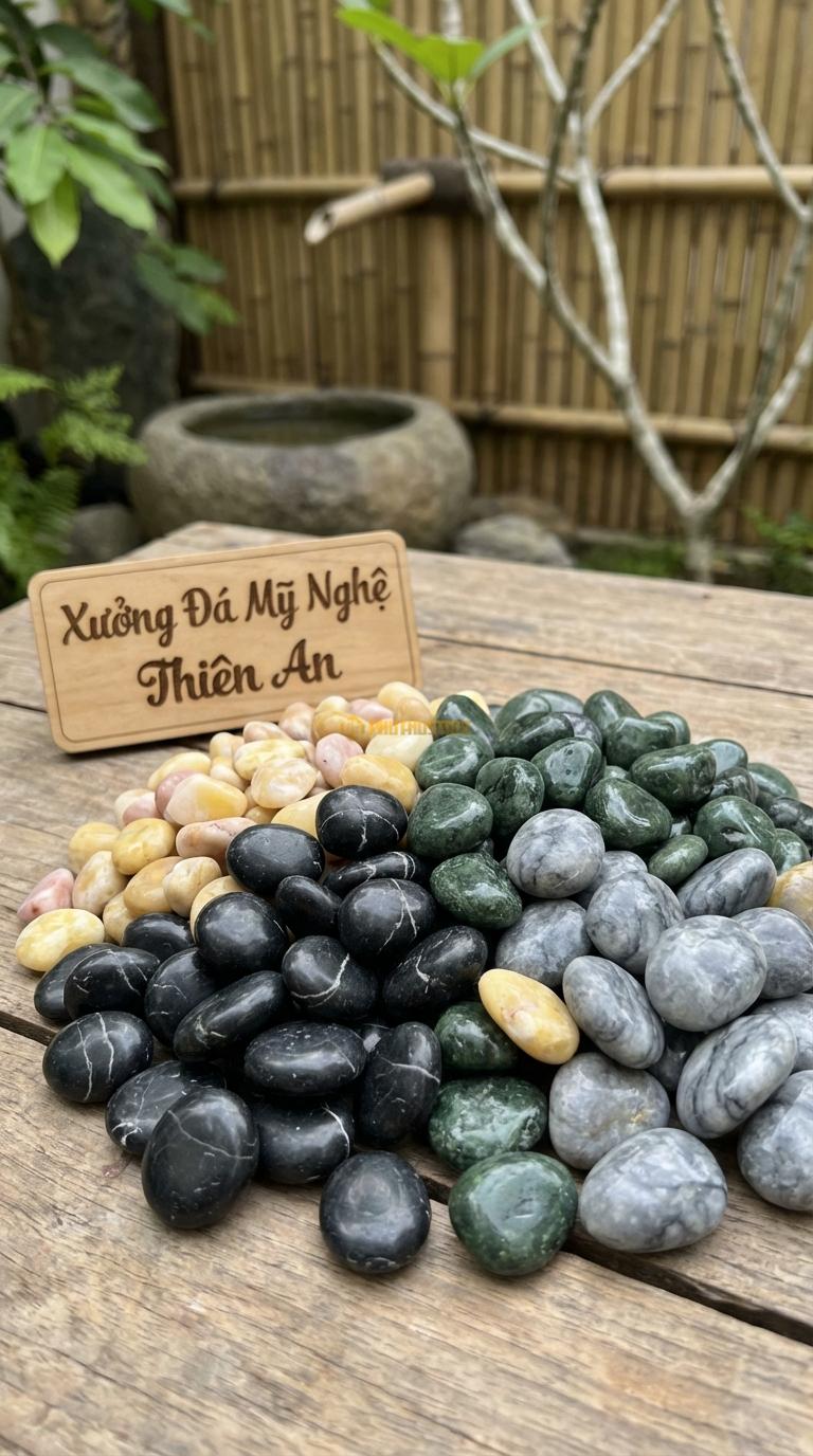Sỏi Mix 4 loại sỏi đen quay, Xanh rêu, Ghi xám quay, Vàng quay Tỉ lệ (40, 25, 20, 15). Size 3-5mm