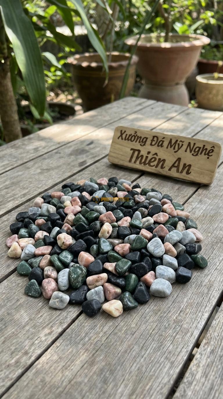 Sỏi Mix 4 loại sỏi đen quay, Xanh rêu, Hồng quay, Ghi xám quay Tỉ lệ (35, 25, 25, 15). Size 3-5mm