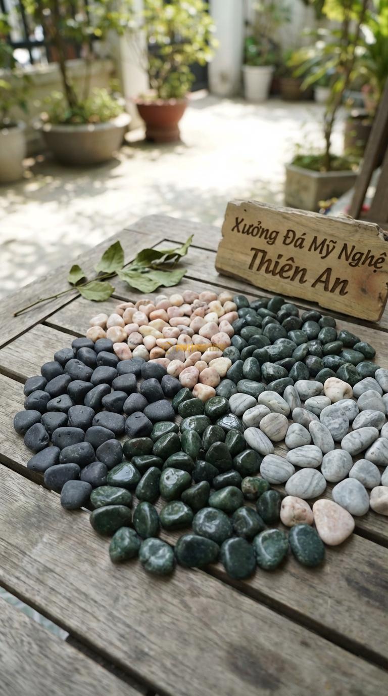 Sỏi Mix 4 loại sỏi đen quay, Xanh rêu, Hồng quay, Ghi xám quay Tỉ lệ (40, 25, 20, 15). Size 3-5mm