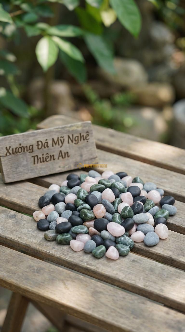 Sỏi Mix 4 loại sỏi đen quay, Xanh rêu, Hồng quay, Ghi xám quay Tỉ lệ (30, 30, 25, 15). Size 3-5mm