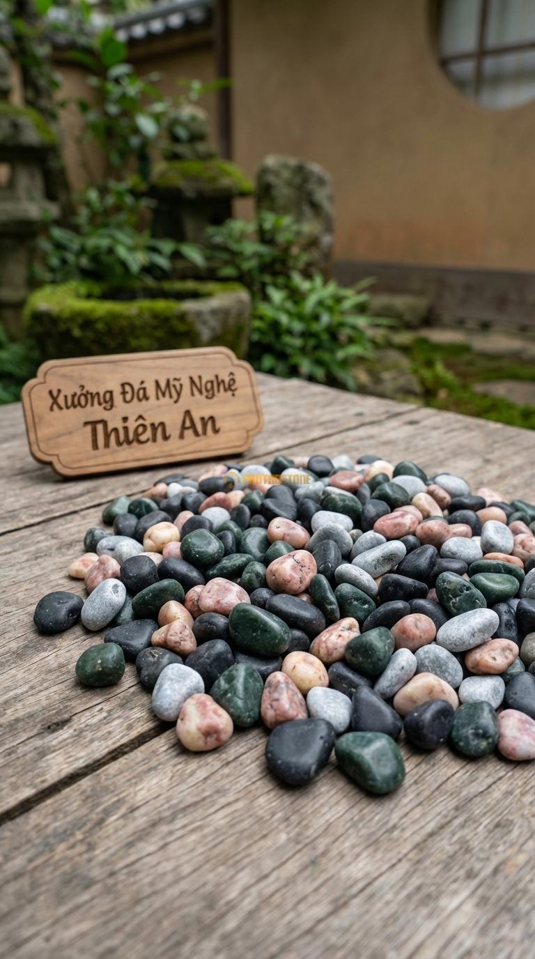 Sỏi Mix 4 loại sỏi đen quay, Xanh rêu, Hồng quay, Ghi xám quay Tỉ lệ (45, 20, 20, 15). Size 3-5mm
