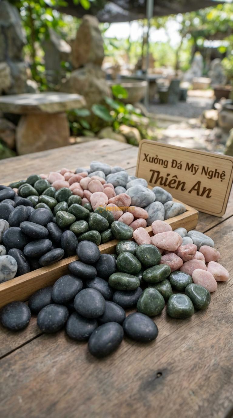 Sỏi Mix 4 loại sỏi đen quay, Xanh rêu, Hồng quay, Ghi xám quay Tỉ lệ (35, 25, 25, 15). Size 7-9mm