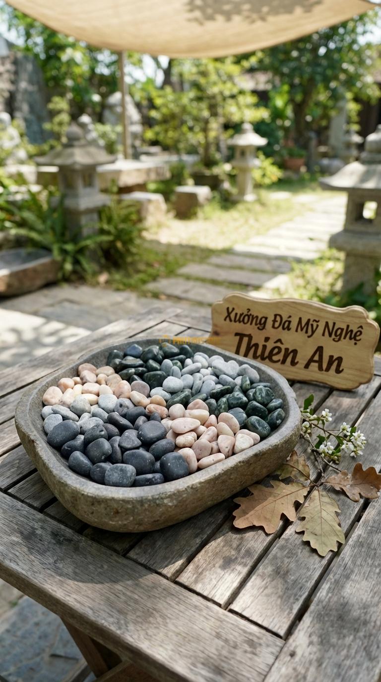 Sỏi Mix 4 loại sỏi đen quay, Xanh rêu, Hồng quay, Ghi xám quay Tỉ lệ (40, 25, 20, 15). Size 7-9mm
