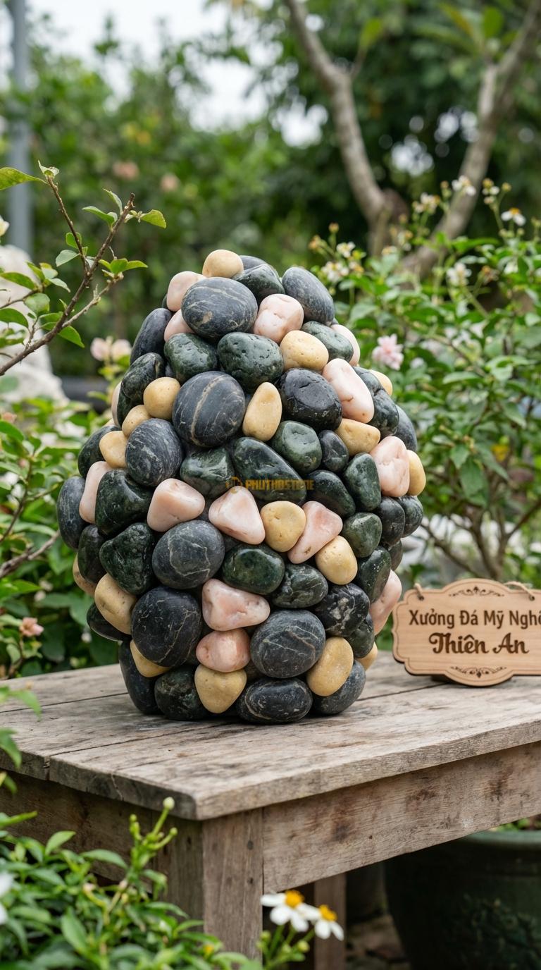 Sỏi Mix 4 loại sỏi đen quay, Xanh rêu, Hồng quay, Vàng quay Tỉ lệ (30, 30, 25, 15). Size 3-5cm