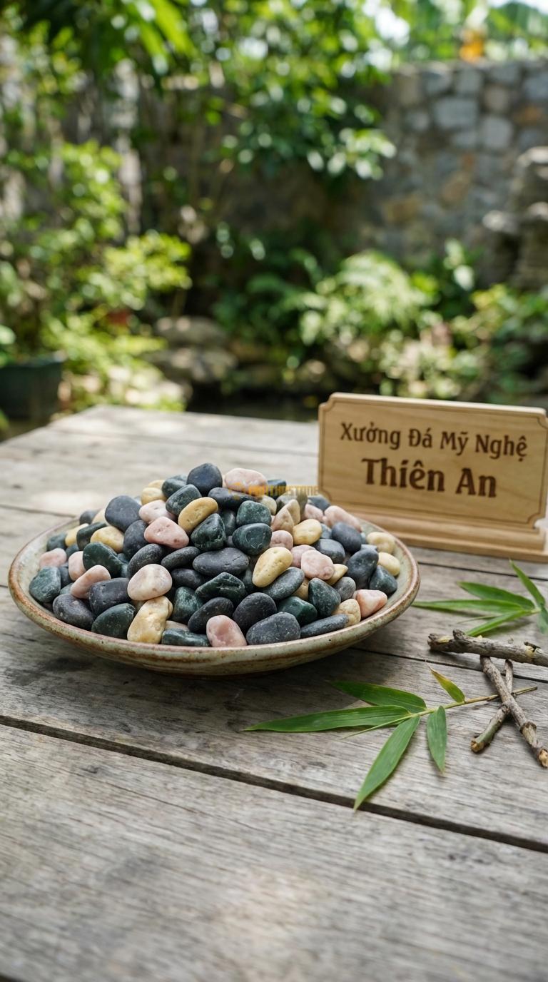 Sỏi Mix 4 loại sỏi đen quay, Xanh rêu, Hồng quay, Vàng quay Tỉ lệ (35, 25, 25, 15). Size 2-4cm