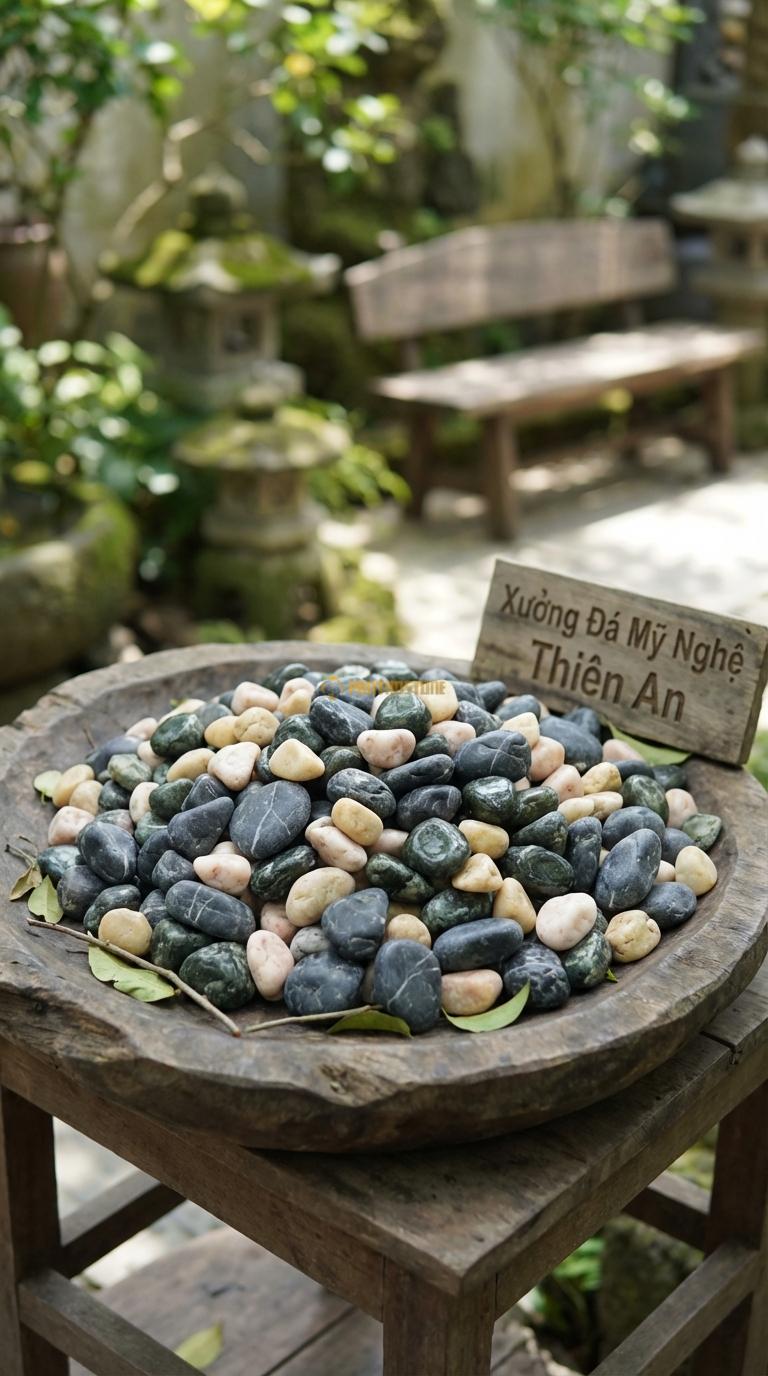Sỏi Mix 4 loại sỏi đen quay, Xanh rêu, Hồng quay, Vàng quay Tỉ lệ (30, 30, 25, 15). Size 3-5mm