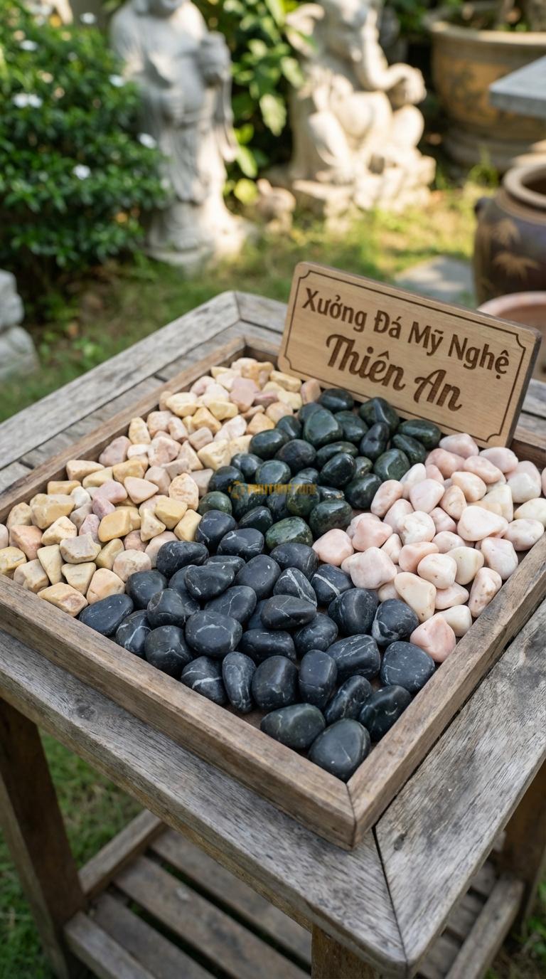 Sỏi Mix 4 loại sỏi đen quay, Xanh rêu, Hồng quay, Vàng quay Tỉ lệ (40, 25, 20, 15). Size 7-9mm