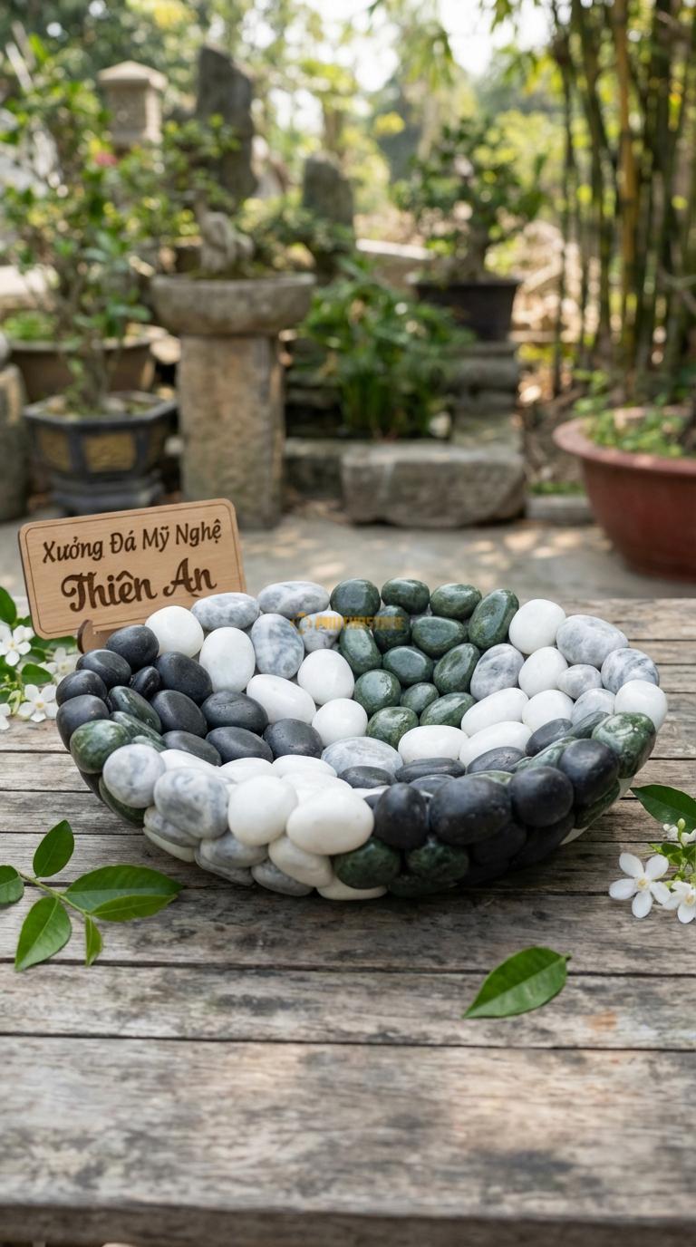 Sỏi Mix 4 loại sỏi đen quay, Xanh rêu, Trắng quay, Ghi xám quay Tỉ lệ (30, 30, 25, 15). Size 2-4cm