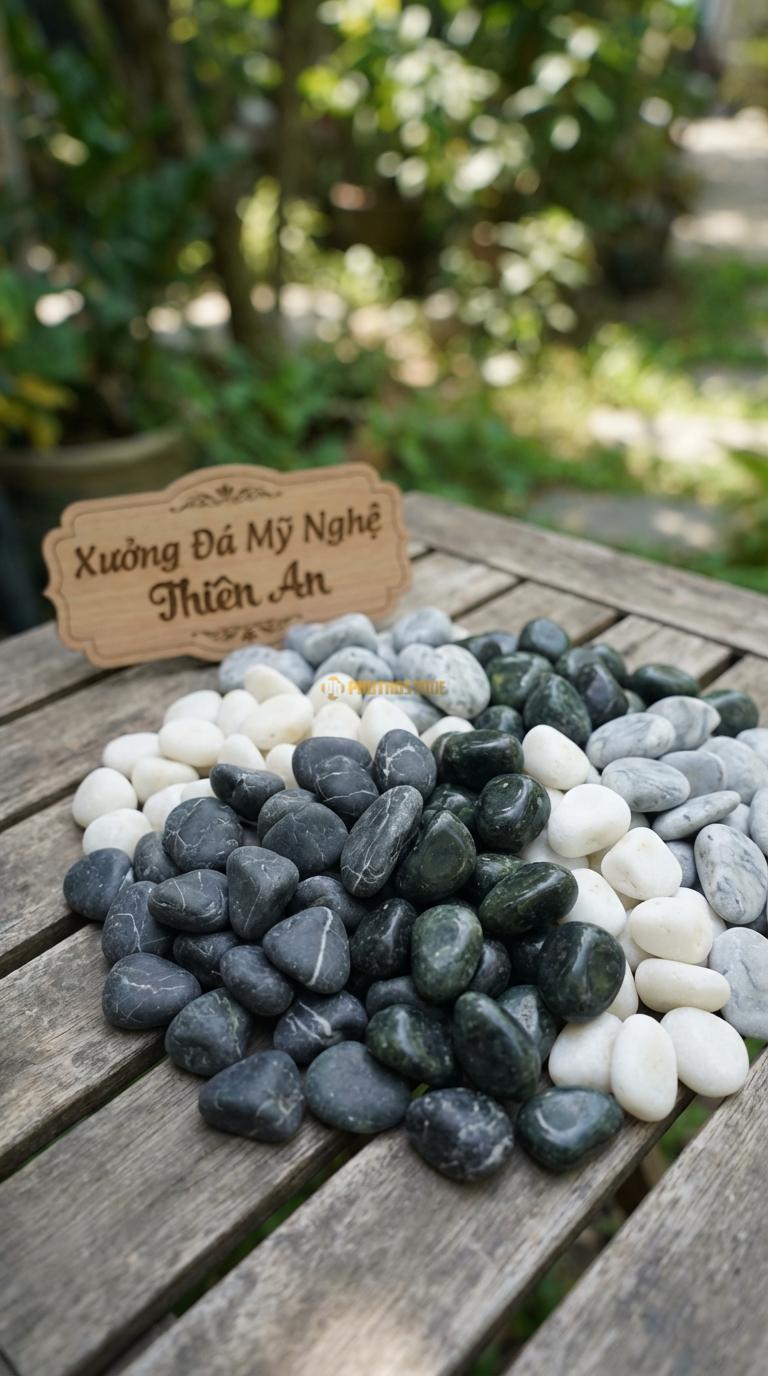 Sỏi Mix 4 loại sỏi đen quay, Xanh rêu, Trắng quay, Ghi xám quay Tỉ lệ (40, 25, 20, 15). Size 3-5mm