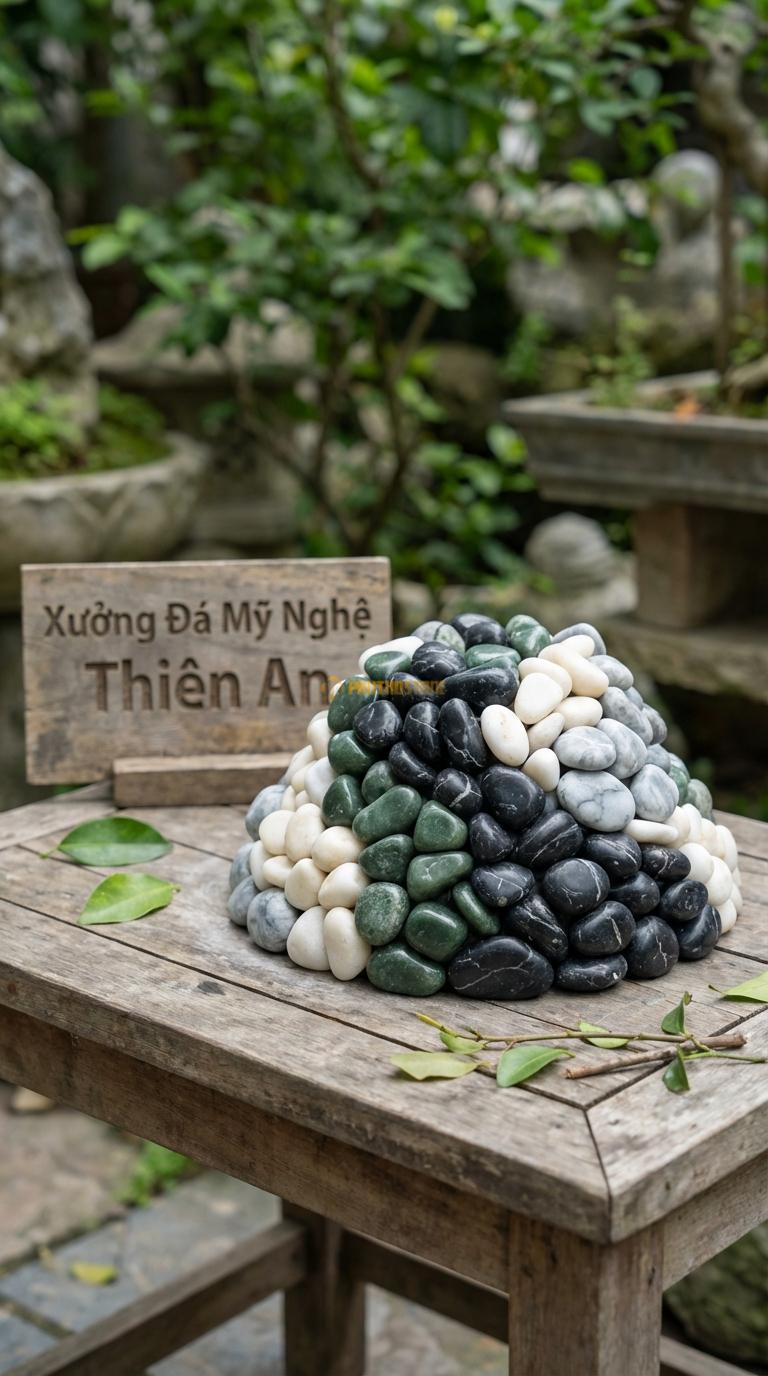 Sỏi Mix 4 loại sỏi đen quay, Xanh rêu, Trắng quay, Ghi xám quay Tỉ lệ (45, 20, 20, 15). Size 3-5mm