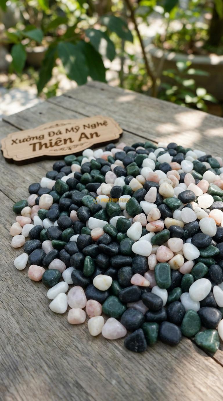 Sỏi Mix 4 loại sỏi đen quay, Xanh rêu, Trắng quay, Hồng quay Tỉ lệ (40, 25, 20, 15). Size 3-5mm