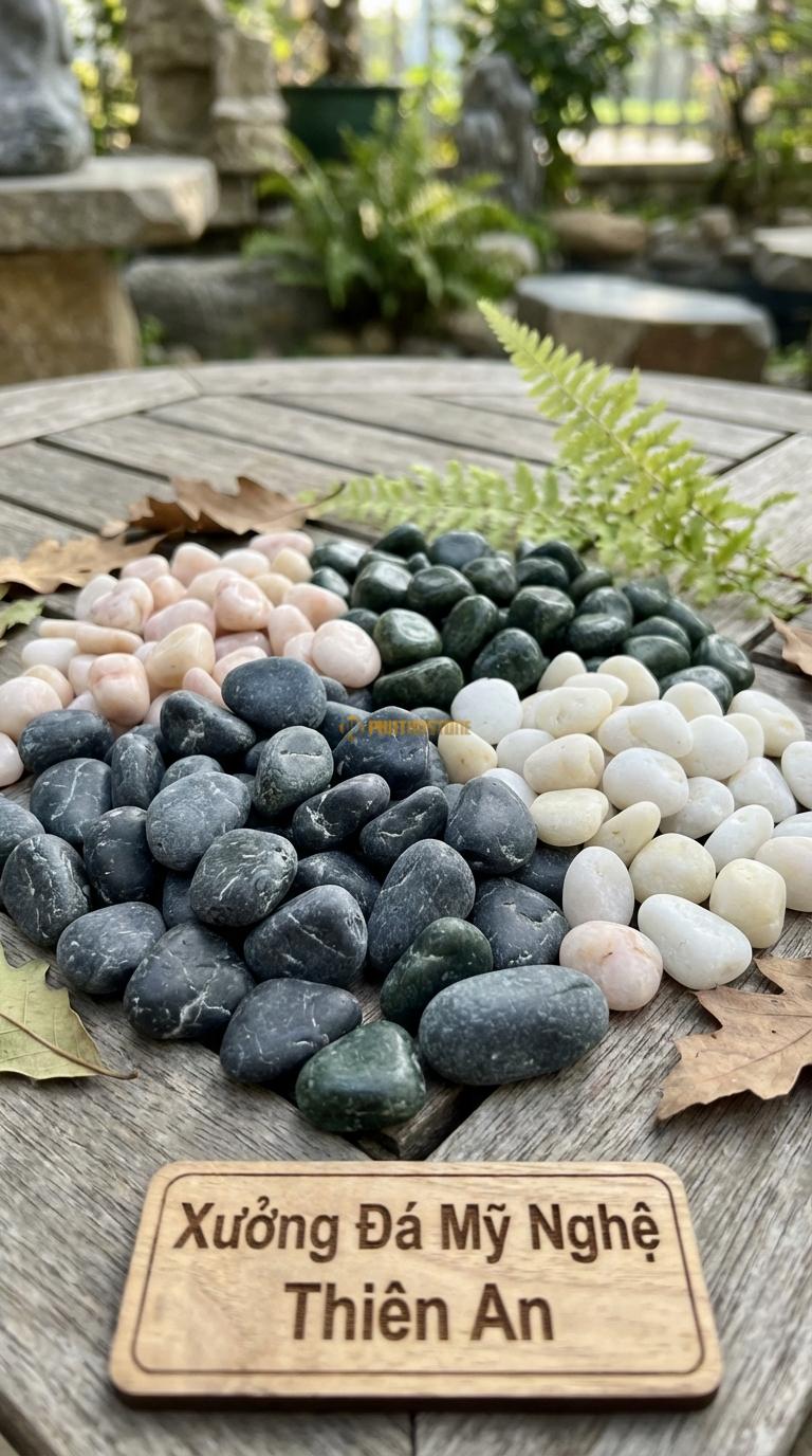 Sỏi Mix 4 loại sỏi đen quay, Xanh rêu, Trắng quay, Hồng quay Tỉ lệ (45, 20, 20, 15). Size 3-5mm