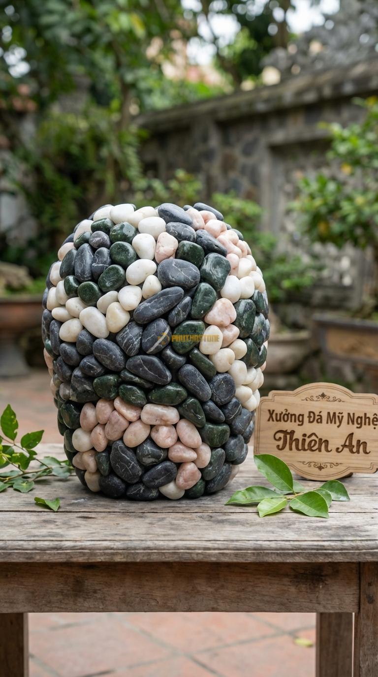Sỏi Mix 4 loại sỏi đen quay, Xanh rêu, Trắng quay, Hồng quay Tỉ lệ (45, 20, 20, 15). Size 7-9mm