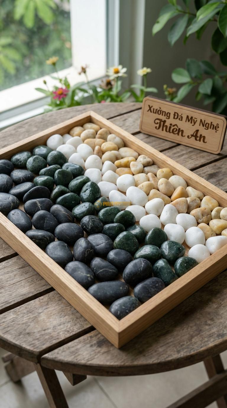 Sỏi Mix 4 loại sỏi đen quay, Xanh rêu, Trắng quay, Vàng quay Tỉ lệ (40, 25, 20, 15). Size 3-5mm