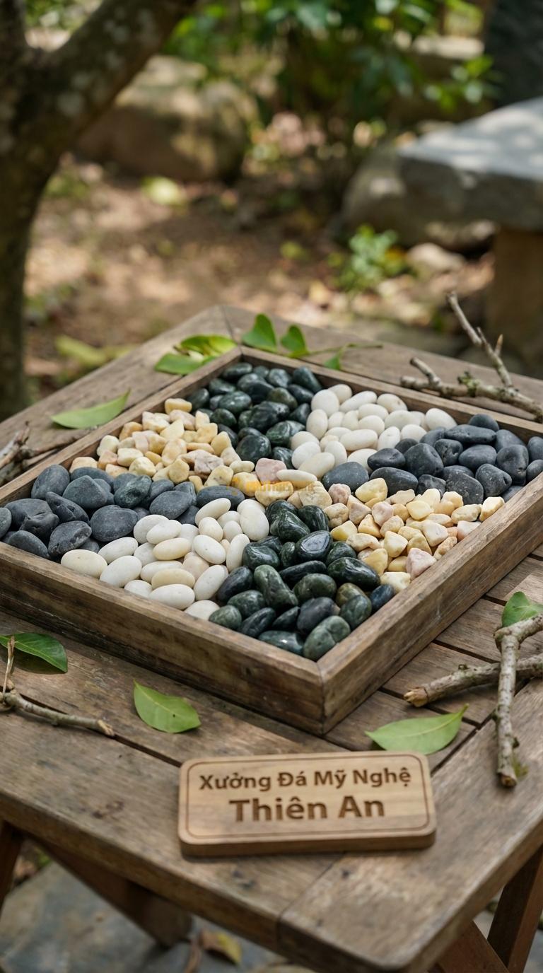 Sỏi Mix 4 loại sỏi đen quay, Xanh rêu, Trắng quay, Vàng quay Tỉ lệ (30, 30, 25, 15). Size 3-5mm