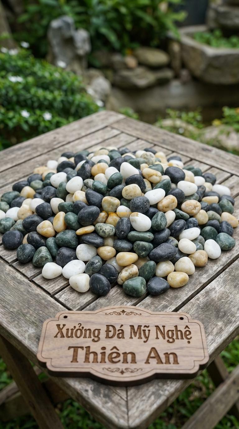 Sỏi Mix 4 loại sỏi đen quay, Xanh rêu, Trắng quay, Vàng quay Tỉ lệ (40, 25, 20, 15). Size 7-9mm