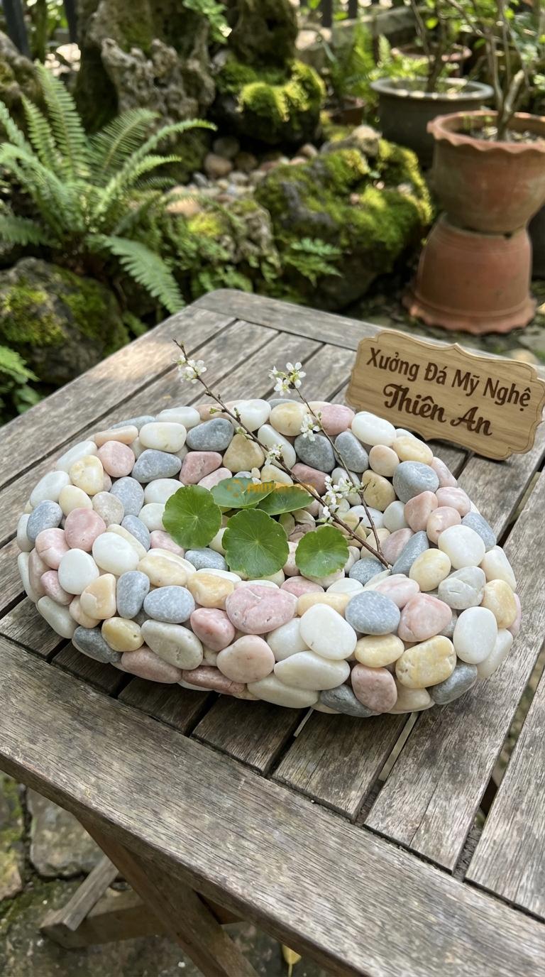 Sỏi Mix 4. Trắng quay, Hồng quay, Ghi xám quay, Vàng quay Tỉ lệ (35, 25, 25, 15). Size 7-9mm