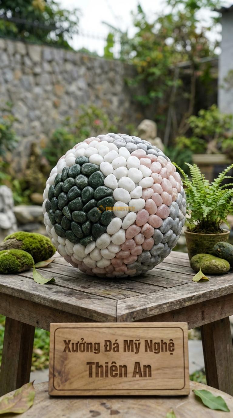 Sỏi Mix 4. Xanh rêu, Trắng quay, Hồng quay, Ghi xám quay Tỉ lệ (30, 30, 25, 15). Size 7-9mm