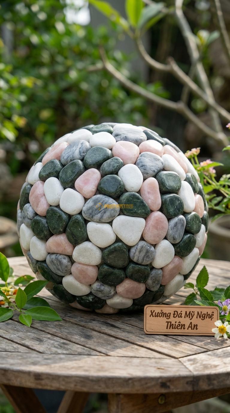 Sỏi Mix 4. Xanh rêu, Trắng quay, Hồng quay, Ghi xám quay Tỉ lệ (45, 20, 20, 15). Size 7-9mm