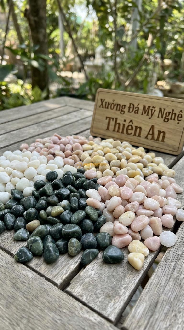Sỏi Mix 4. Xanh rêu, Trắng quay, Hồng quay, Vàng quay Tỉ lệ (35, 25, 25, 15). Size 3-5mm
