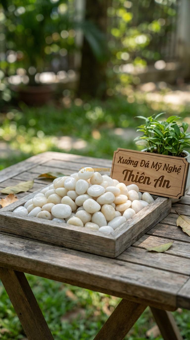 Sỏi trắng bóng dải sân vườn kích thước 1-3cm