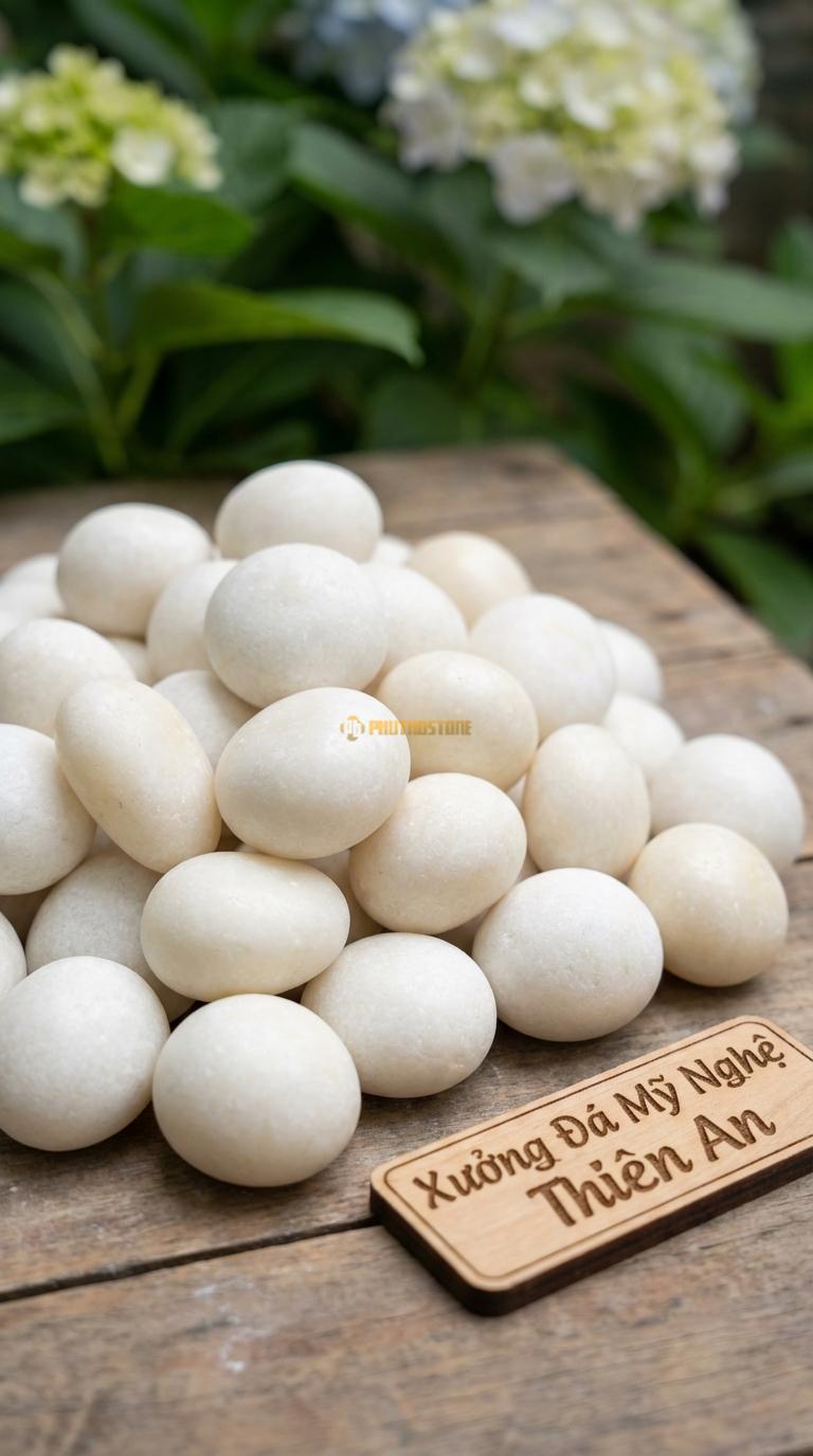 Sỏi trắng bóng dải sân vườn kích thước 2-3cm