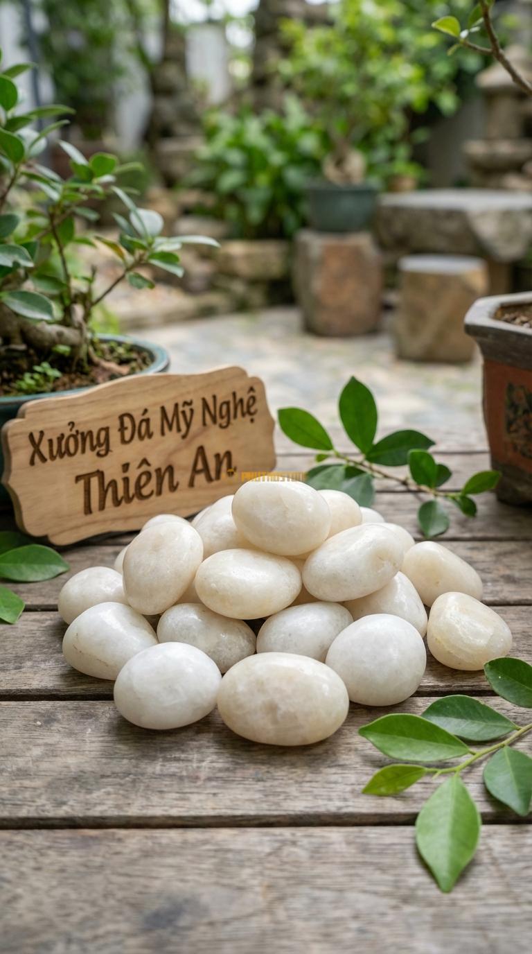 Sỏi trắng bóng dải sân vườn kích thước 3-5cm