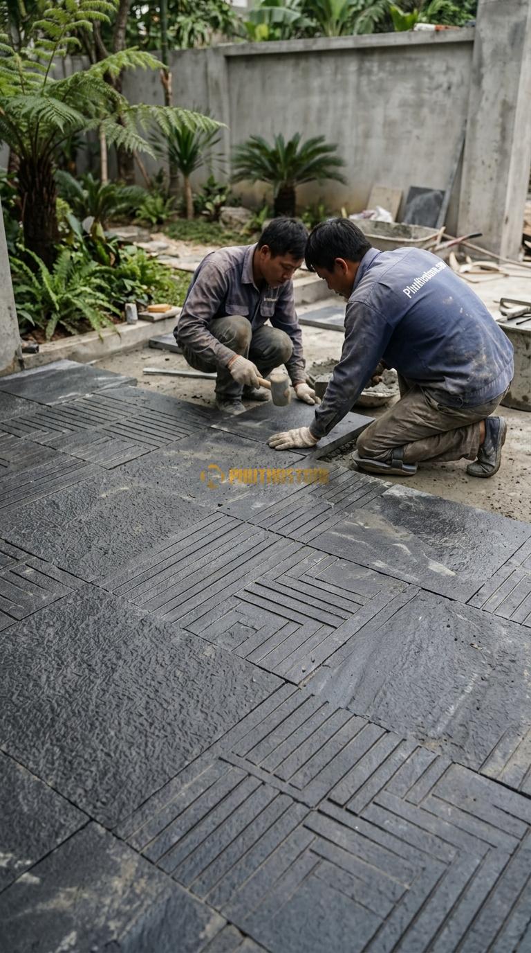 Đá Bazan Băm Hoạ Tiết 2cm Lát Sân Trước 500x500cm