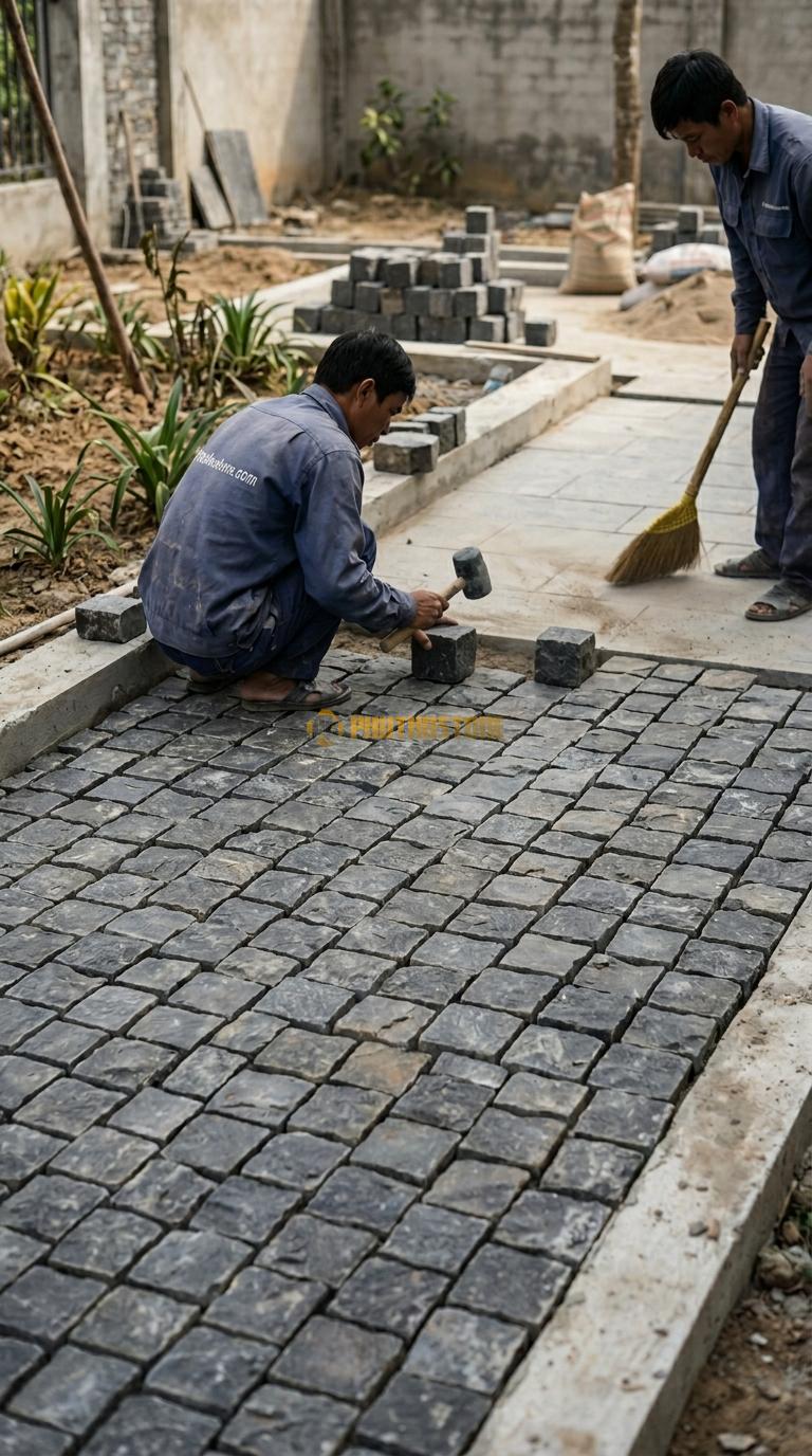 Đá Cubic Bazan Lát Sân Kiểu Sole Sân Biệt Thự KT Viên 10x10x10cm