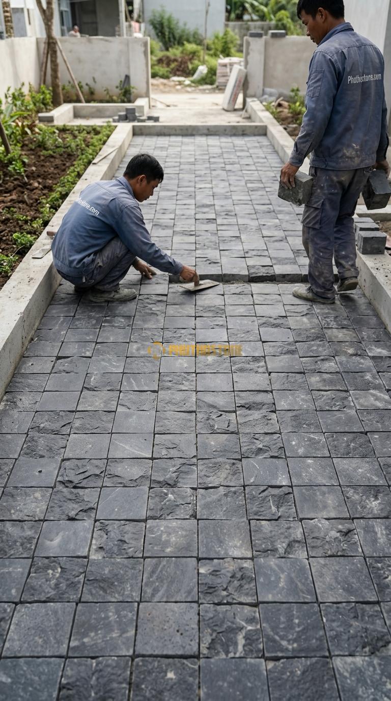 Đá Cubic Bazan Lát Sân Kiểu Tự Do Sân Resort KT Viên 10x10x8cm