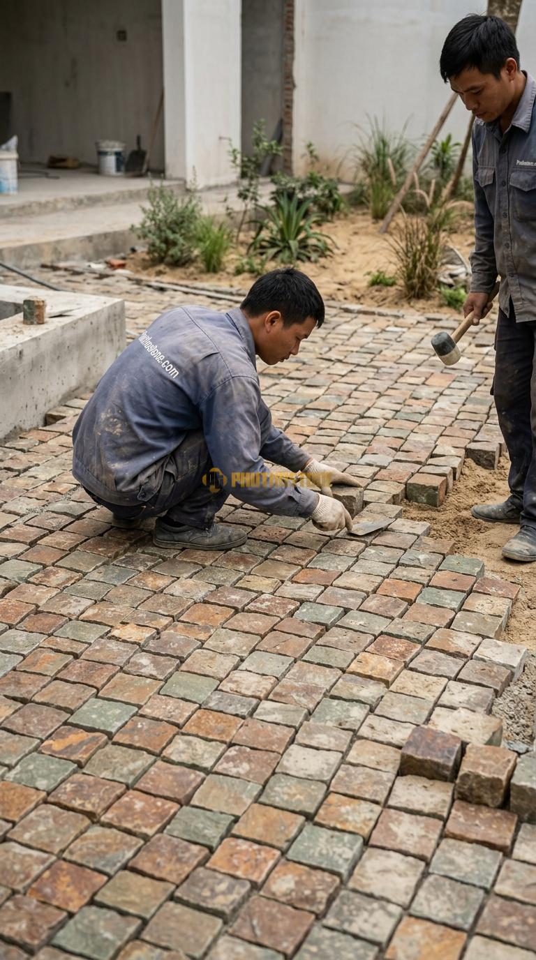 Đá Cubic Đa Sắc Lát Sân Kiểu Ghép Khối Sân Quán Cafe KT Viên 10x10x5cm