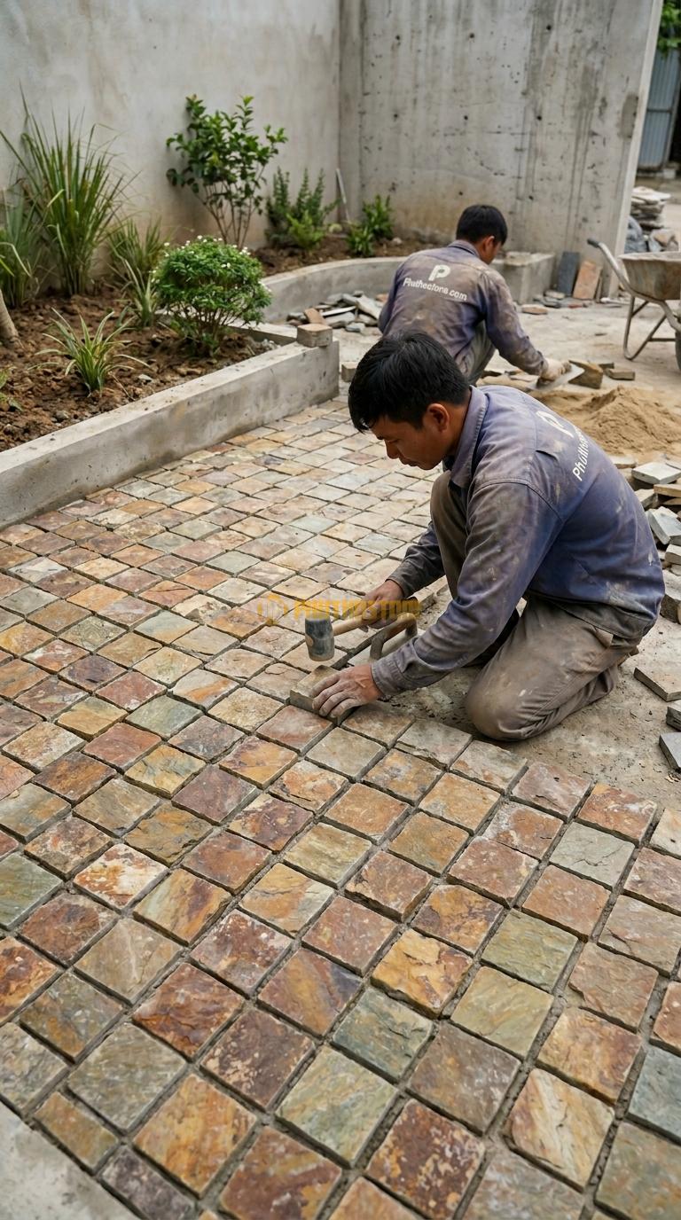 Đá Cubic Đa Sắc Lát Sân Vuông Sân Vườn KT Viên 10x10x5cm