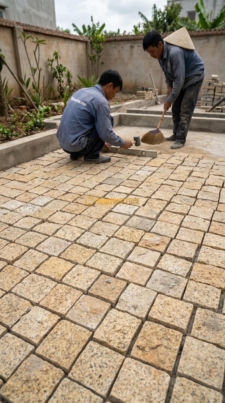 Đá Cubic Granite Vàng Lát Sân Vuông Sân Vườn KT Viên 10x10x5cm
