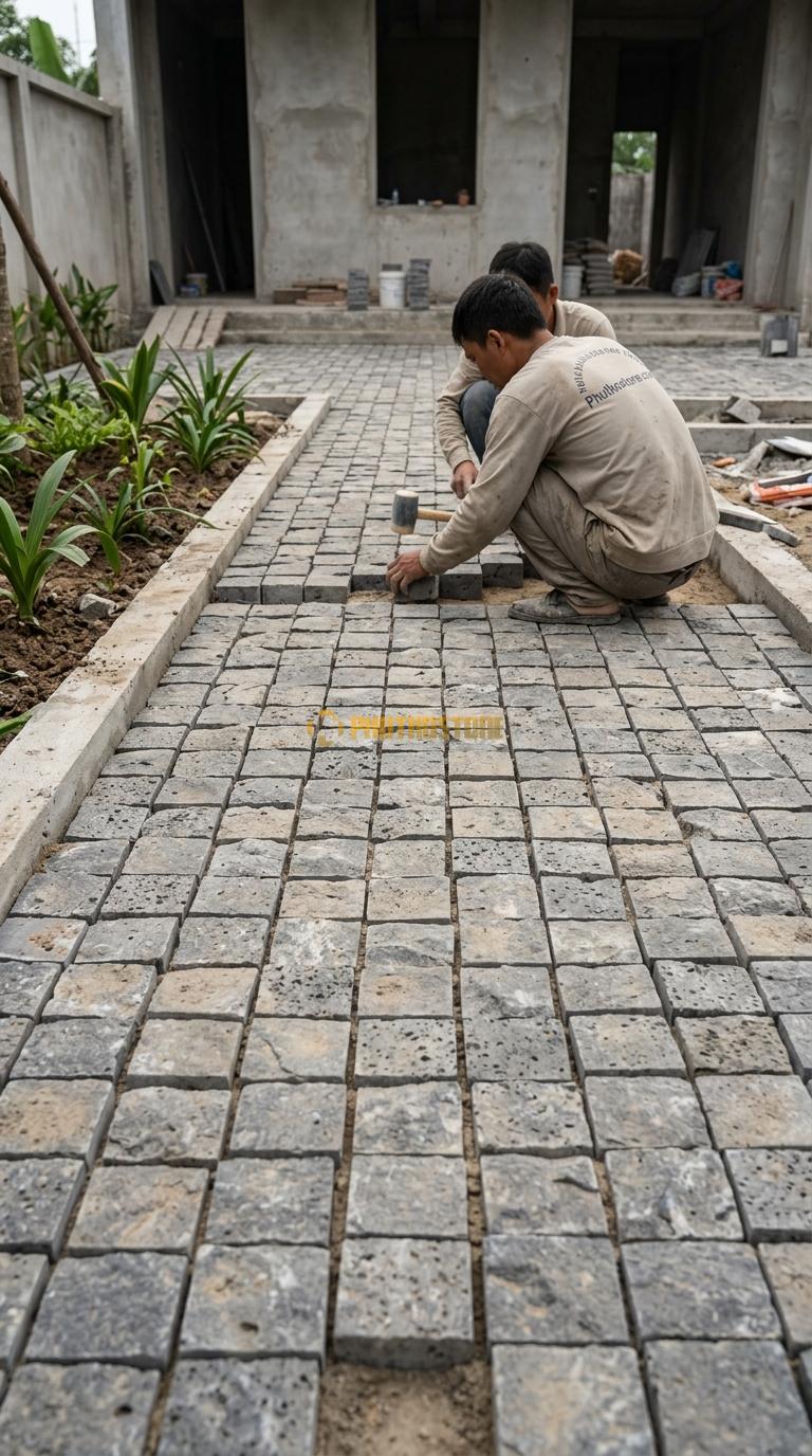 Đá Cubic Ong Xám Lát Sân Kiểu Ghép Khối Sân Quán Cafe KT Viên 10x10x5cm