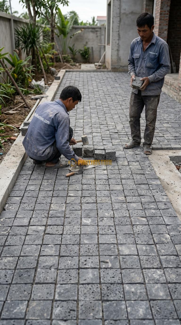 Đá Cubic Ong Xám Lát Sân Kiểu Sole Sân Biệt Thự KT Viên 10x10x10cm