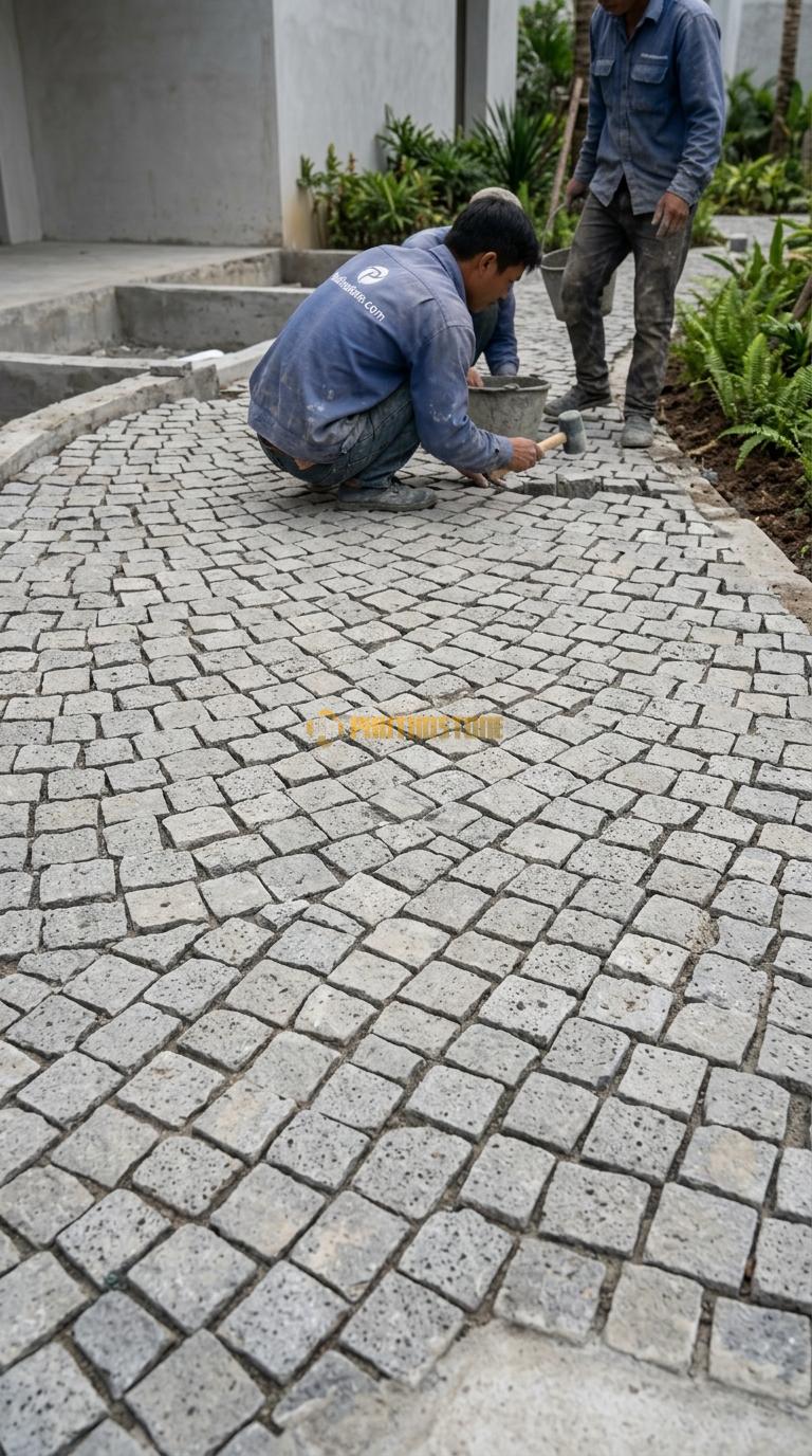 Đá Cubic Ong Xám Lát Sân Kiểu Tự Do Sân Resort KT Viên 10x10x8cm